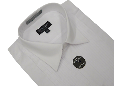 Men's Tuxedo shirt Milani  Lay-down Collar Formal Pleated Front Wedding White