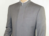 Men Apollo King Banded Collarless suit Mandarin 5 Hidden Button Pastor AG53 Gray