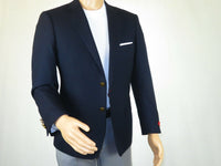 Men's RENOIR Classic Blazer 100% Wool Side vents Metal Buttons Notch 509-2 Navy
