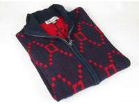 Men SILVERSILK Fancy Thick Sweater Jacket Zipper Pockets Mock Neck 4202 Navy Red
