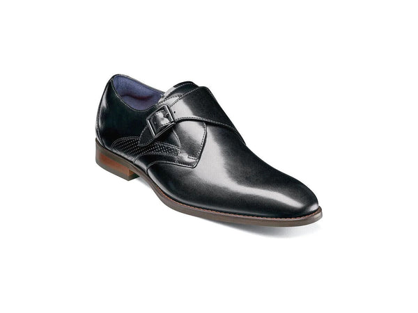 Stacy Adams Karcher Plain Toe Monk Strap Shoes Leather Black 25590-001