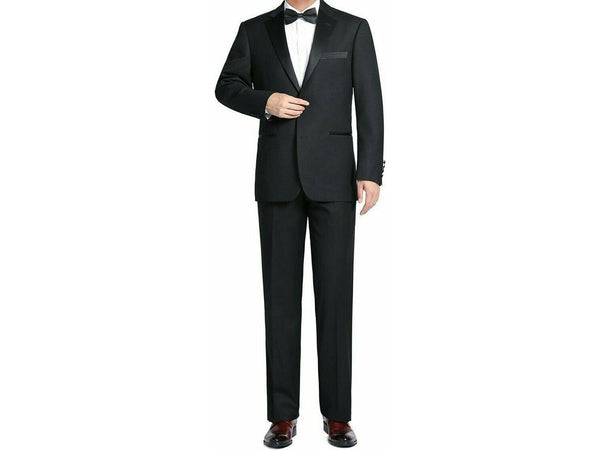 Men Renoir Tuxedo Two Button Notch Formal with Satin Lapel trims 201-1 Black