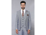 Men 3pc Vest Suit WESSI by J.VALINTIN Extra Slim Fit JV42 Blue Plaid TURKEY USA