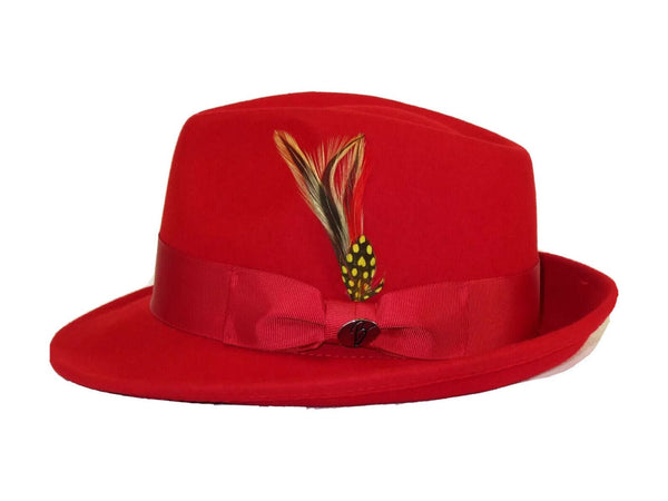 Men BENTLY HEADWEAR Hat Australian Wool Pinch Front Fedora HUDSON HU426 Red