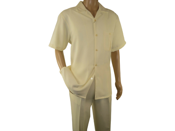 Men 2pc Walking Leisure Suit Short Sleeves By DREAMS 256-05 Cream New