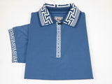 Men Sports Shirt DE-NIKO Short Sleeves Cotton Zipper Polo Shirt DBK104 Indigo