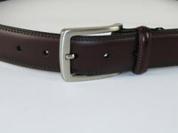 Men VALENTINI Stitched Leather Belt Classic Pin Buckle Business Dress V711 Wine