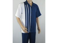 Men MONTIQUE 2pc Walking Leisure Suit Matching Set Short Sleeve 2201 Navy blue