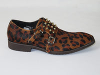 Mens Shoes Fiesso By Aurelio Garcia Pony hair Leopard Double Buckle Fi3142 Brown