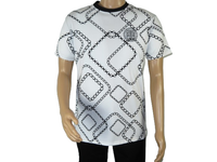 Mens PLATINI Sports Shirt With Rhine Stones Medallion Chain STT7794 White Black