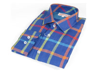 Men Linen Sports Shirt By INSERCH English Plaid European 2905 Blue Multi Checker