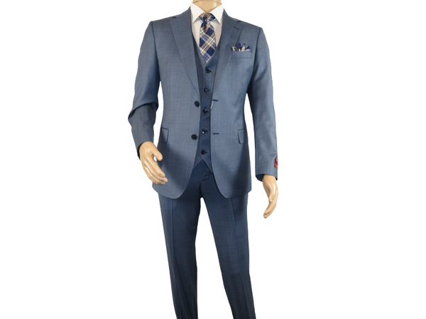 Men Suit BERLUSCONI Turkey 100% Italian Wool Super 180's 3pc Vested #Ber4 Navy