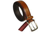 Men VALENTINI Stitched Leather Dress Belt Classic Pin Buckle  V711 Cognac