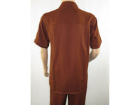 Men 2pc Walking Leisure Suit Short Sleeves By DREAMS 255-12 Solid Cognac