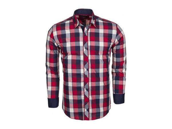 Men Makrom Turkey Soft Cotton Shirt 5403-03 English Plaid Black red Slim Fit New
