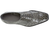 Belvedere Onesto Men Shoes Genuine Ostrich Crocodile Leather Gray Cap toe 1419