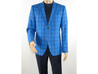 Mens 100% Linen Sport Coat Plaid Design INSERCH Fully Lined 660131 Royal Blue