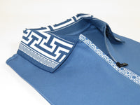 Men Sports Shirt DE-NIKO Short Sleeves Cotton Zipper Polo Shirt DBK104 Indigo