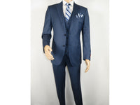 Men Suit BERLUSCONI Turkey 100% Italian Wool Super 180's 3pc Vested #Ber5 Navy