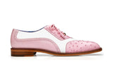 Belvedere Ostrich Quill Italian Leather Wing Tip Shoes Sesto Rose Pink White R54
