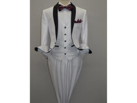 Men's Lorenzo Bruno Shawl Tuxedo Slim 3 Piece Shiny Formal Suit S6501V White