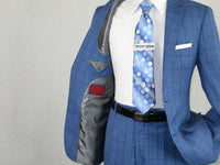 Men MANTONI Suit 100% Wool 2 Button Regular Fit Window Pane plaid M87181-1 blue