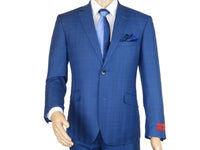 Men Suit By Renoir Window pane English Plaid Slim Fit Side Vents Fit 291-20 Blue