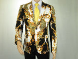 Men 100% Cotton Sport Coat INSERCH Lion Leopard Animal Print 549 Black Gold Slim