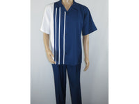 Men MONTIQUE 2pc Walking Leisure Suit Matching Set Short Sleeve 2201 Navy blue