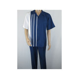 Men MONTIQUE 2pc Walking Leisure Suit Matching Set Short Sleeve 2201 Navy blue