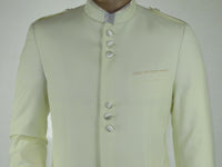 Mens Apollo  King  Banded Collarless suit Chinese Mandarin Wide leg AG97 Ivory