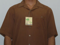 Mens 100% Silk Short Sleeves Shirt By Beyond Paradise 3005 Brown Casual