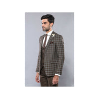 Men 3pc European Vested Suit WESSI by J.VALINTIN Extra Slim Fit JV39 Brown Plaid